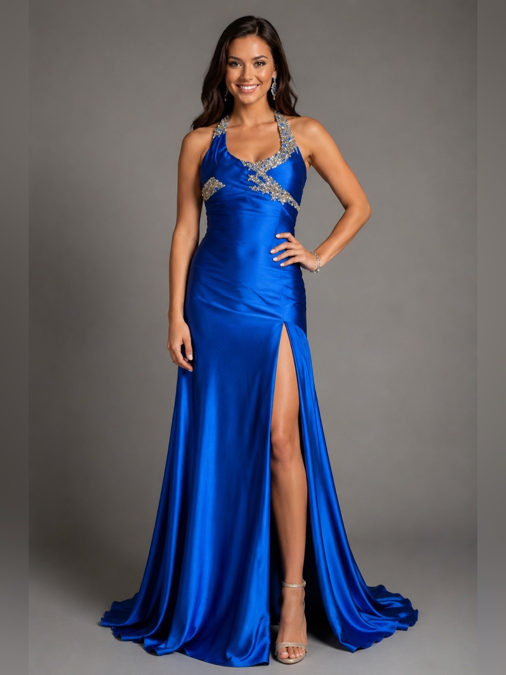 Sherri Hill Blue and Silver Prom Dress